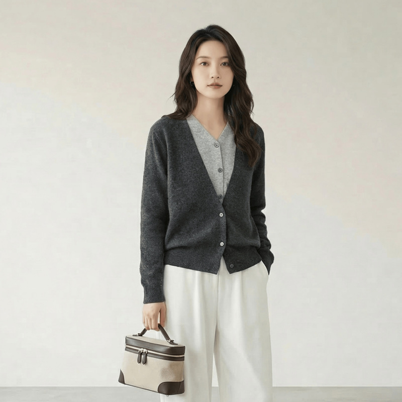 2025 New Women 100 Pure Wool Sweater Casual All-match Fashion Classic Fake Two-piece Knitted Sweater Cardigan