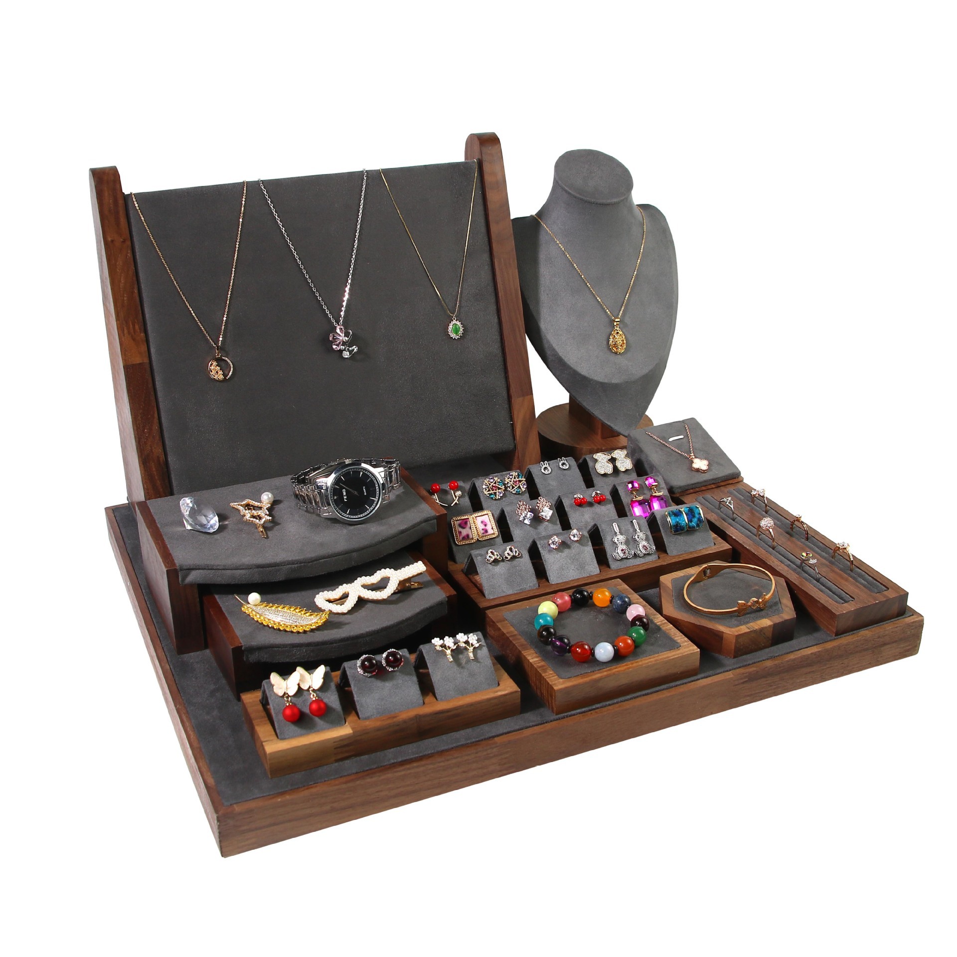 工廠胡桃木首飾架珠寶店直播間櫥窗戒指耳釘項鍊手鍊陳列展示