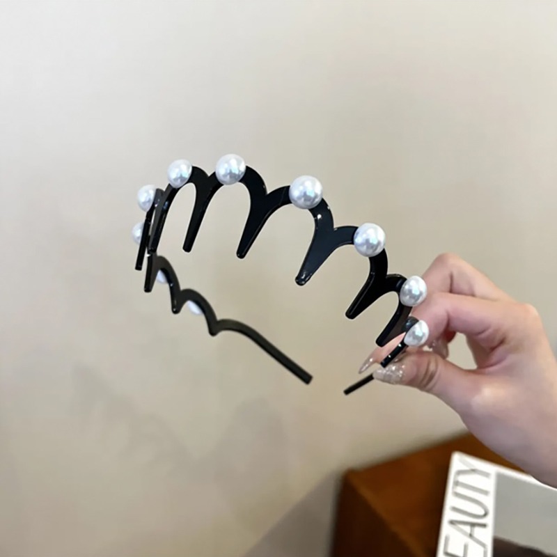 Perla de alto cráneo cabello flojo banda de cabello para lavado de la cara especial para mujeres fruzadas banda de cabello ondulado banda de cabello presión clip para el cabello