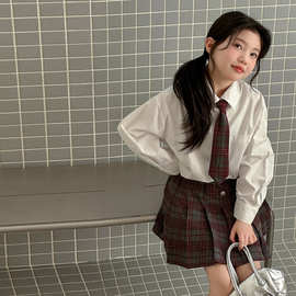 女童套装百褶裙春装2026新款女大童韩系学院风衬衫裙子春秋两件套