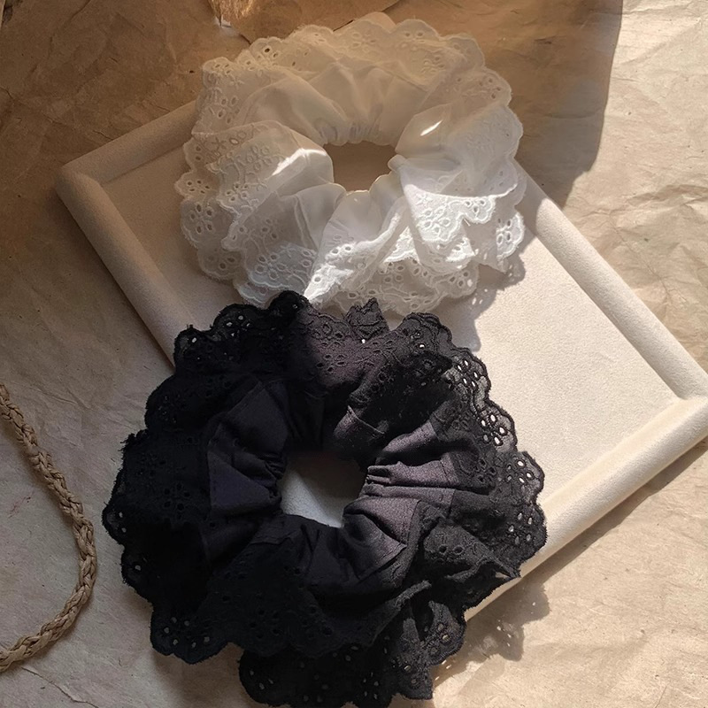 Anillo de cabello retrógrado francés de encaje de intestino grande de alta calidad femenina baja cola de caballo cabeza cuerda de cabello adornos de cabello de flores atados cabeza cuerda de cabello de banda de goma