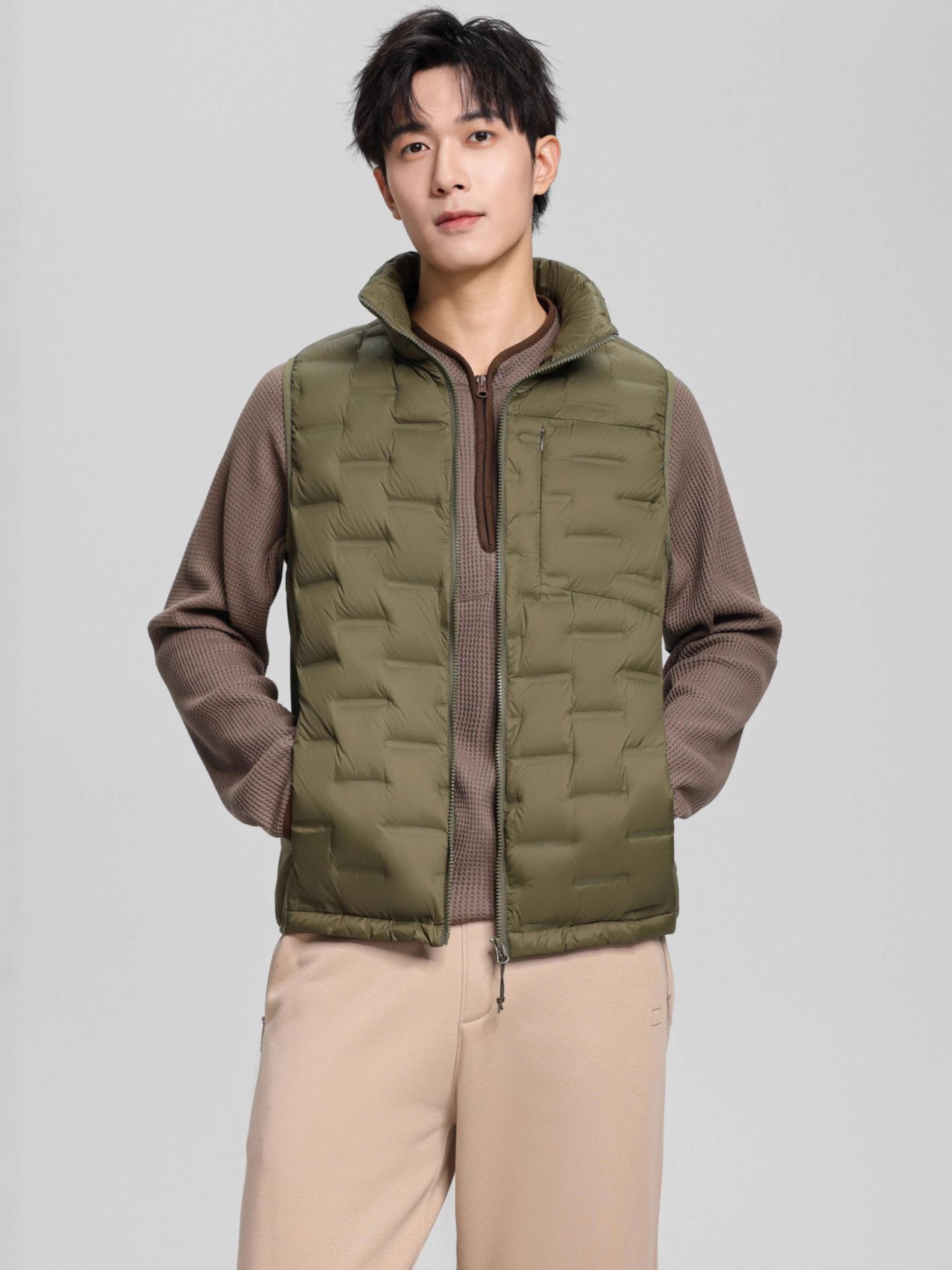 Otoño ligero hombre chaqueta de plumón prensado chaleco de cuello vertical otoño invierno ocio moda universal chaleco cálido cómodo