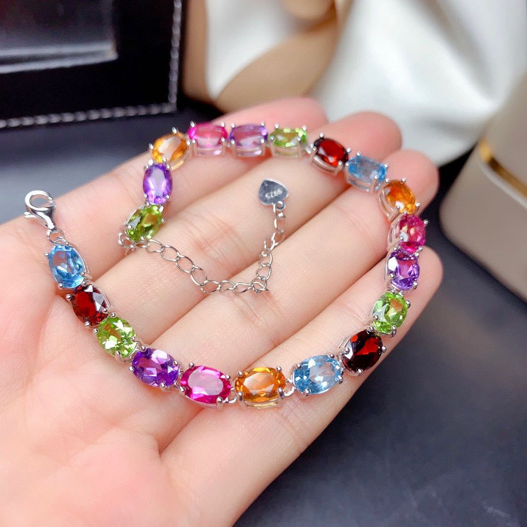 Colorful Gemstone Bracelet Caibao Bracelet Minority Design Full Diamond Egg Shaped Hand Jewelry display picture 4