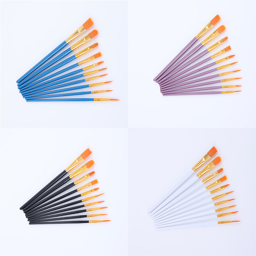 Cross-border plastic rod nylon oil painting brush set of 10, watercolor, watercolor, acrylic painting brush set Amazon
