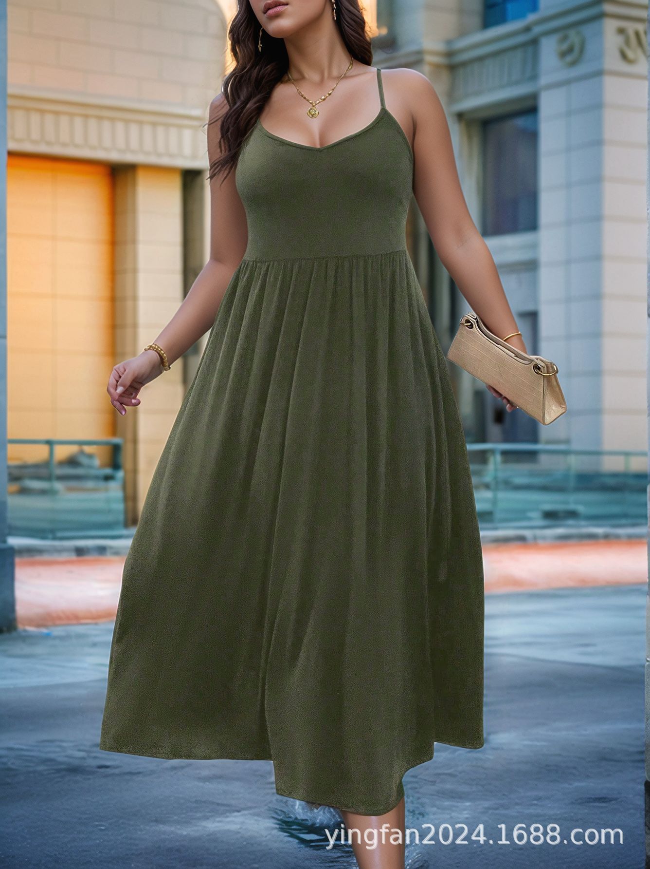 Amazon TikTok más comercio exterior transfronterizo Europa y Estados Unidos ropa de mujer de tamaño grande nuevo vestido de moda verde con espalda abierta image 1