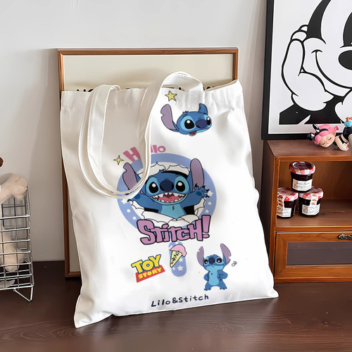 Stitch Cartoon Canvas Bag Women's Ins Japanese Style Canvas Bag Student Backpack Shoulder Bag Large Capacity Handbag Cute 
