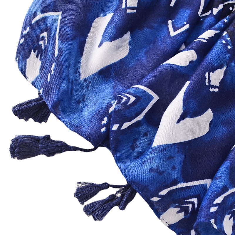 Primavera y otoño fino suave aire acondicionado chal púrpura azul geométrico algodón y lino sensación bufanda viaje decoración protector solar toalla de playa para las mujeres