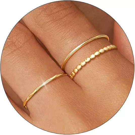 Cross-Border Hot Selling New Plain Ring Set Ring High-End Simple Thin Ring Ring Real Gold Electroplated Index Finger Ring