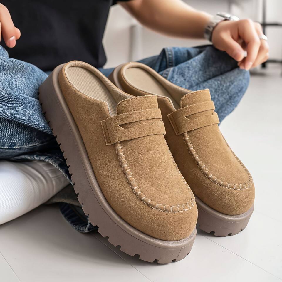 Dép bít mũi nam cỡ lớn đế dày chống trượt kiểu lười xỏ chân, da cao cấp — W5205 Xanh lá cây nhạt, W5205 thẻ, W5205 Đen