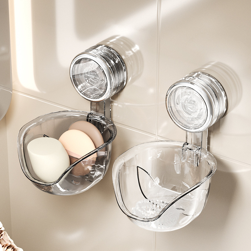 Caja de almacenamiento de polvo de huevo de maquillaje de ventosa tipo pared sin agujeros de drenaje del baño soporte de ventilación estante de almacenamiento