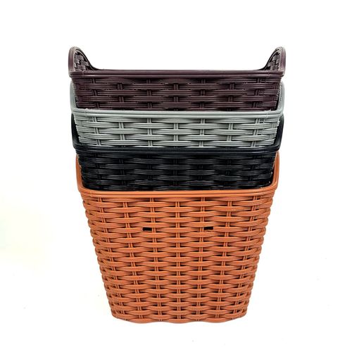 Bicycle double electric bike plastic basket imitation rattan basket with lid three-color basket cycling supplies with lid