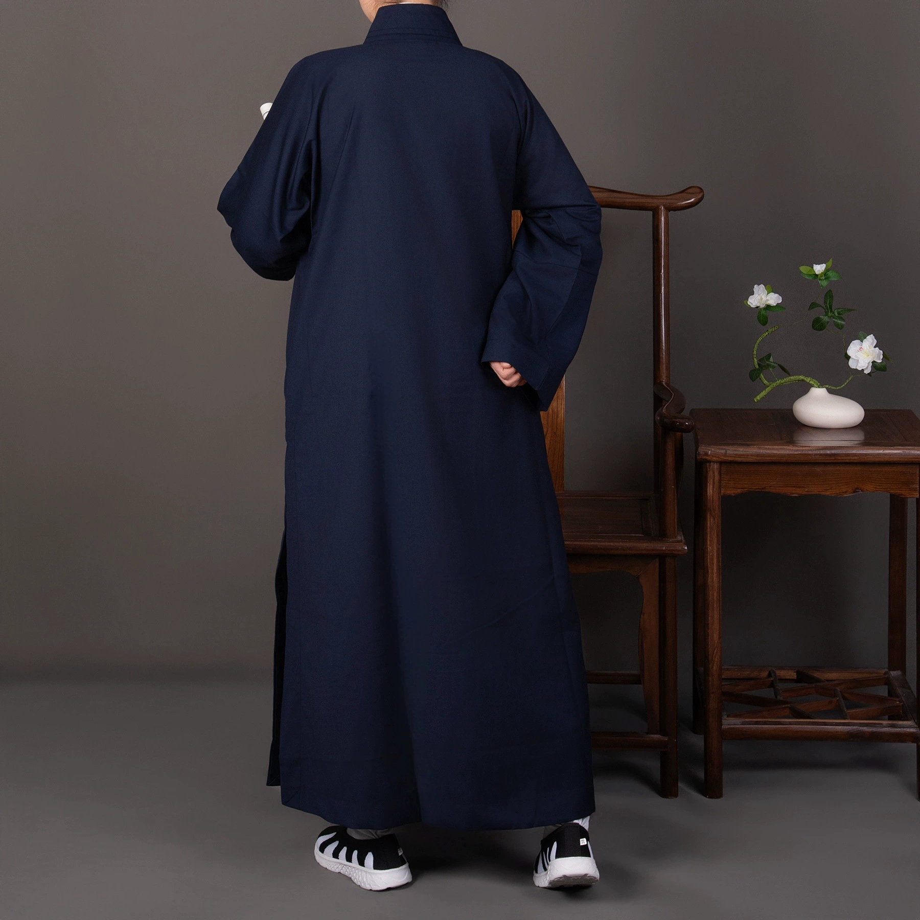 Весна и осень стиль даосское clothing серж Robes даосская одежда даосская одежда мужская и женская наклонный лацкан монахов одежда темно-синий практический костюм одежды