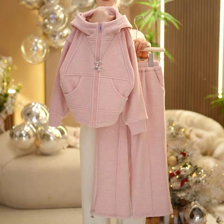 Girls' Spring and Autumn Casual Set 2026 New Fashionable Hooded Jacket Children's Medium and Large Children's Fashionable Sports Two-Piece Set