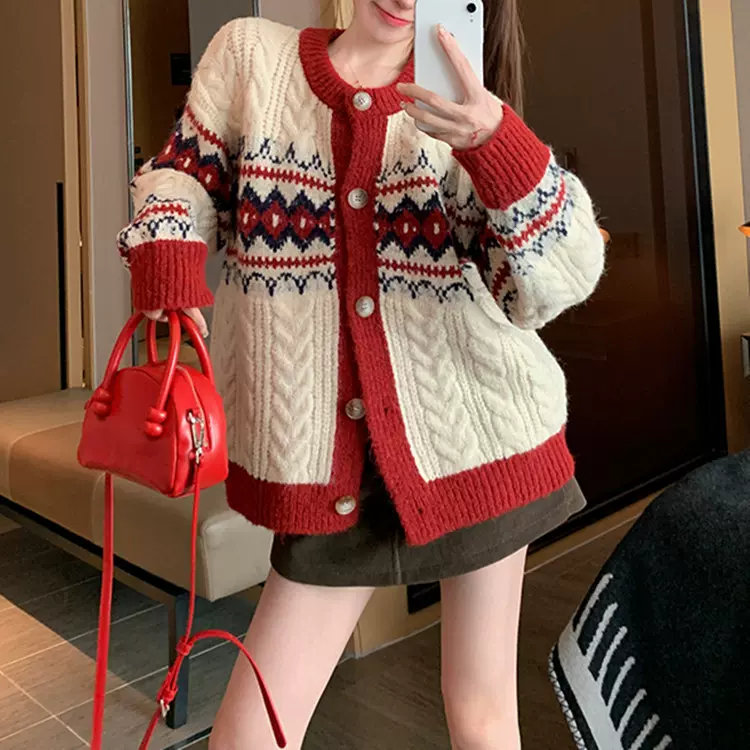复古慵懒风毛衣外套女2025新款秋冬季加厚设计感小众宽松针织开衫