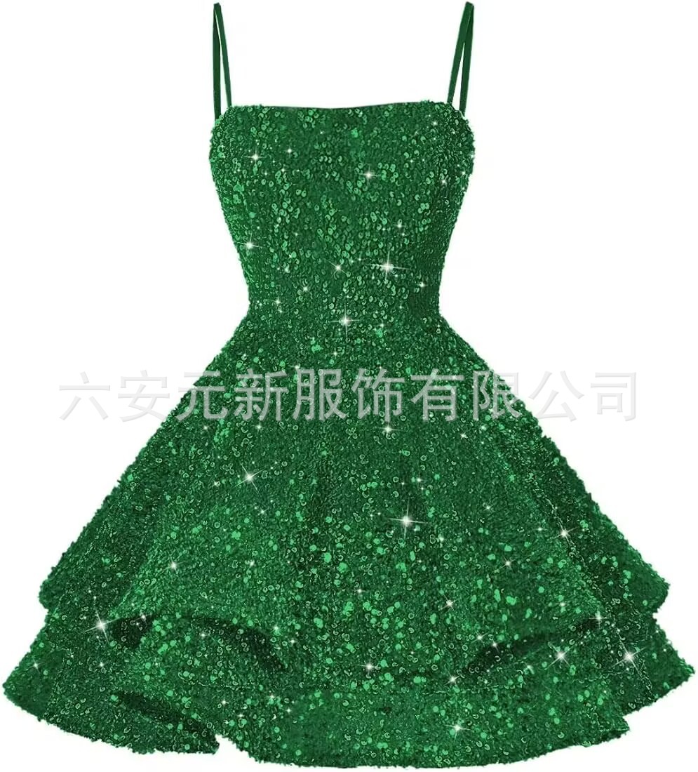Comercio exterior de Europa y América Amazon nuevo cinturón de sequillas sexy cuello en V corto vestido de baile de fiesta