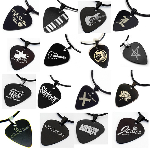 DIY engraved titanium steel love-shaped necklace pendant guitar pick music jewelry pendant