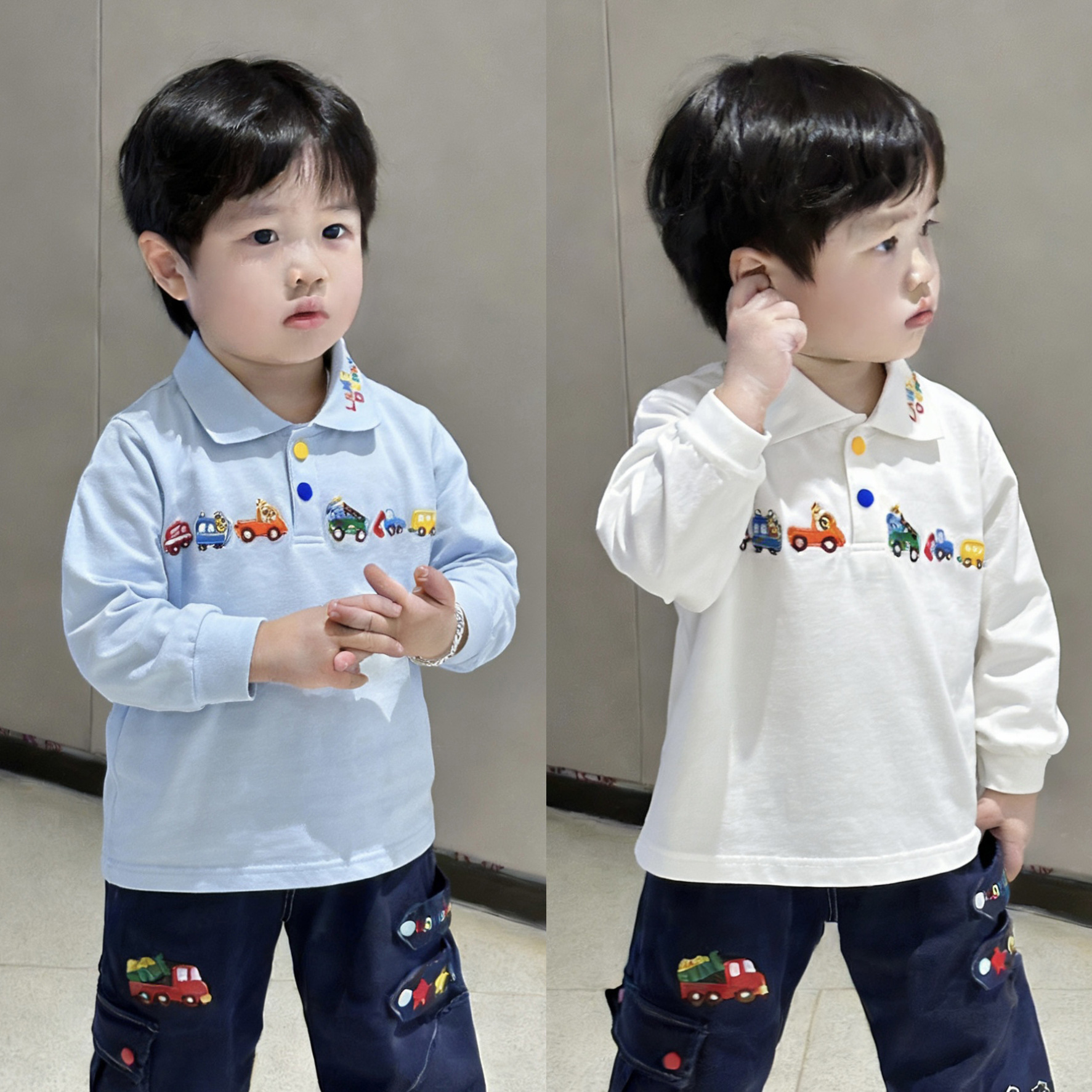 Children's Autumn Base Layer Shirt, 2026 New Style, Boys' Long-Sleeved T-Shirt, In Stock, Embroidered Lapel Boys' T-Shirt