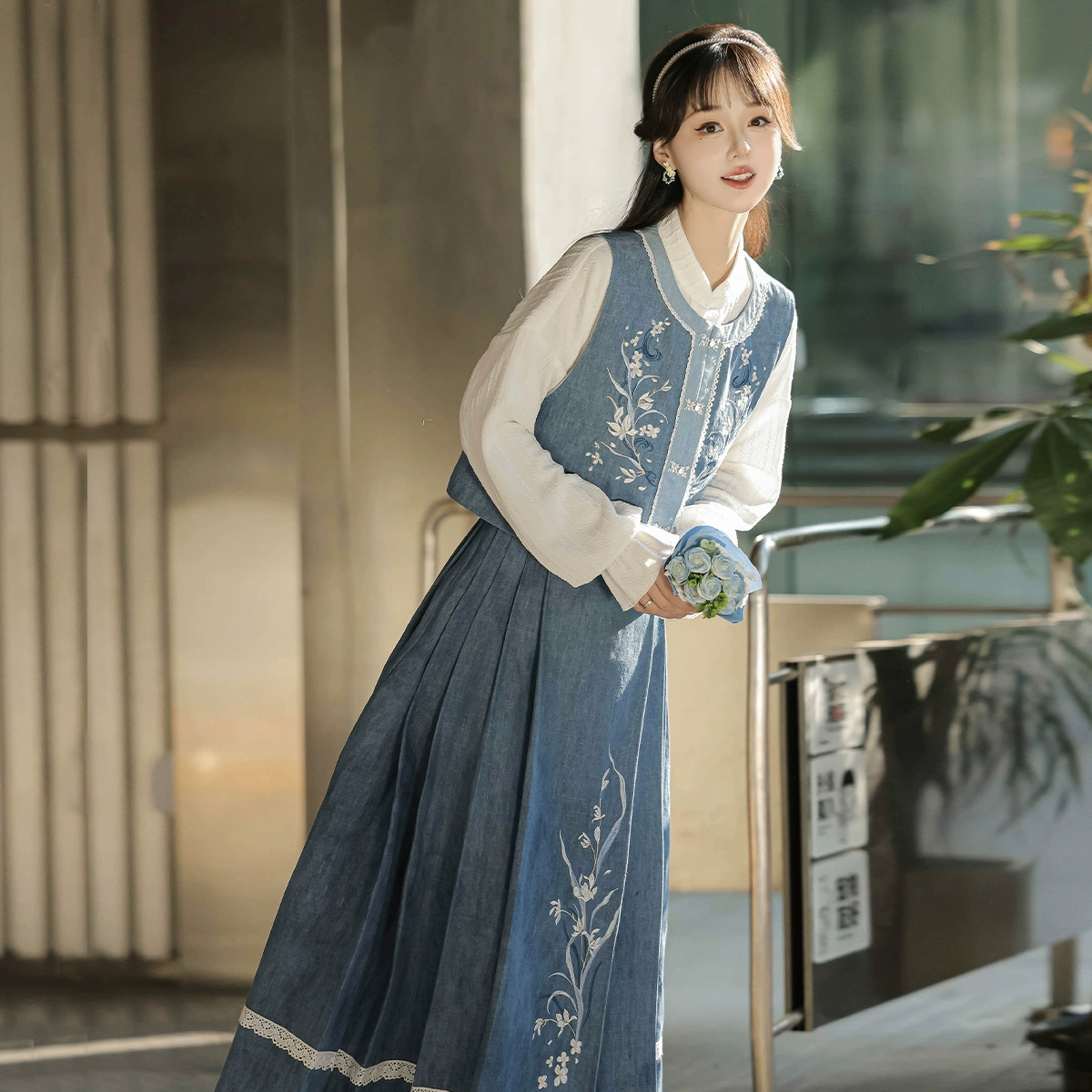 Оригинальный дизайн Youlan Xuhan костюм женский китайский стиль улучшенный китайский элемент жилет рубашка полуюбка набор 9419