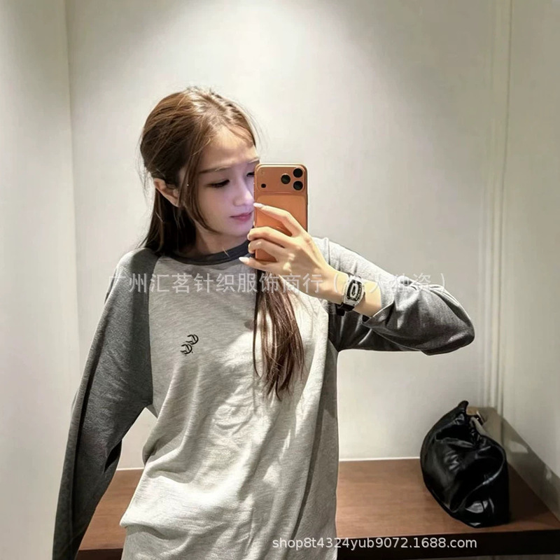 Correct Version Ch Chrome Hearts Style Cross Patch Color-Blocked Raglan Sleeve Long-Sleeve T-Shirt Unisex Chen Ze Correct Version Ch Chrome Hearts Style Cross Patch Color-Blocked Raglan Sleeve Long-Sleeve T-Shirt Unisex Chen Ze