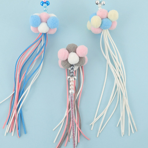 Cat hair ball toy tassel cat funny stick kitten toy with bell high-looking color cat self-pleasure toy cat stick