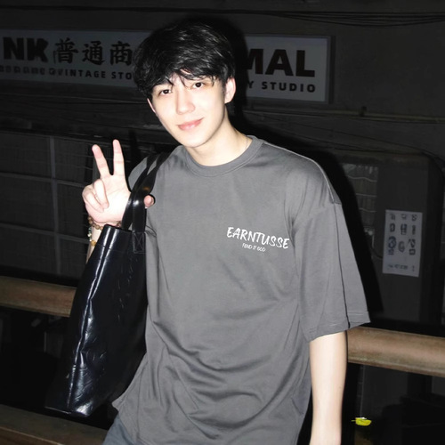 Men's Summer American Heavyweight Black Short-Sleeve T-Shirt with Personalized Simple Letter Loose Plus Size Pure Cotton Half-Sleeve T-shirt