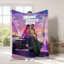 跨境外贸GTA6侠盗猎车手加厚法兰绒毛毯游戏周边盖毯沙发毯午睡毯