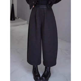 毛呢休闲裤女秋冬新款大码梨形身材显瘦高腰九分奶奶裤