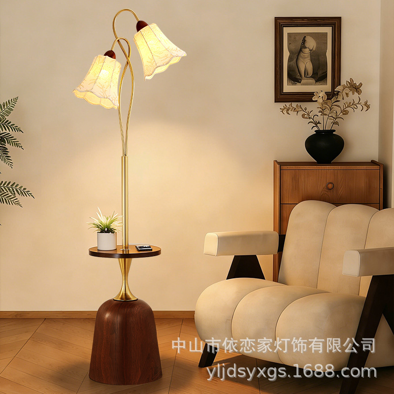 2025 New Floor Lamp Storage Rack Integrated Bedroom Table Lamp French Mid-Century Style Living Room Floor Lamp Sofa Side Table