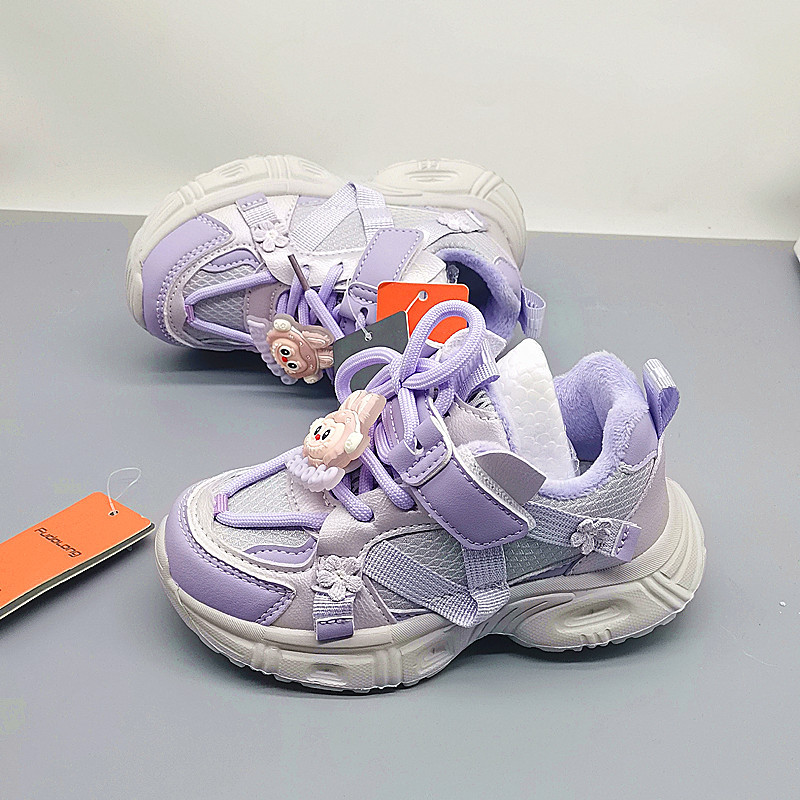 28-32 Zapatos deportivos para niñas, moda para niños, algodón 2025, primavera y otoño, nuevos zapatos casuales para niñas, suela suave, placa transpirable