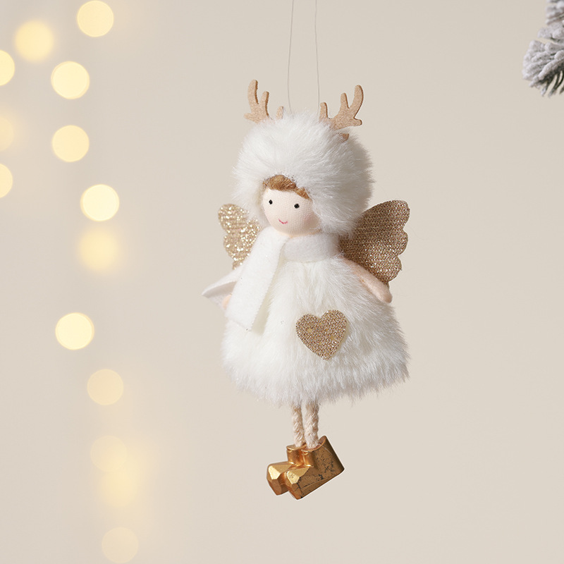 Nuevos productos transfronterizos Navidad angelito felpa creativo asta chica colgante colgante árbol de Navidad decoraciones navideñas