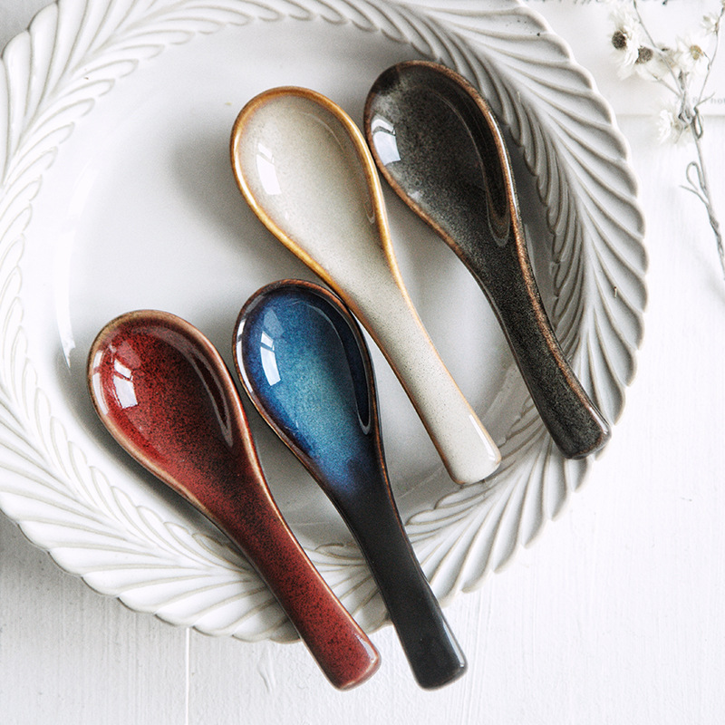 Cross-Border Japanese Tableware Kiln-Turned Spoon Rice Spoon Soup Spoon Porridge Spoon Dessert Spoon Home Restaurant Spoon Curved Spoon