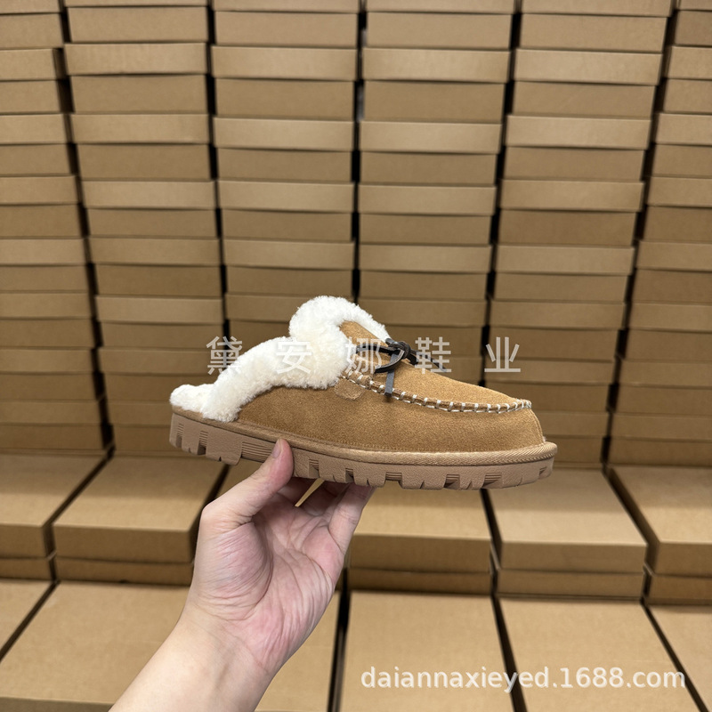 Henan Sangpo Village 2026 new style women's flat, comfortable, versatile, elegant, warm, and easy-to-wear slip-on closed-toe slippers