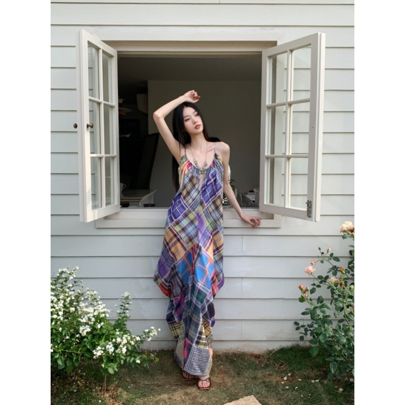 Real Shot in stock Holiday Style Retro Printed Long Summer Sling dress