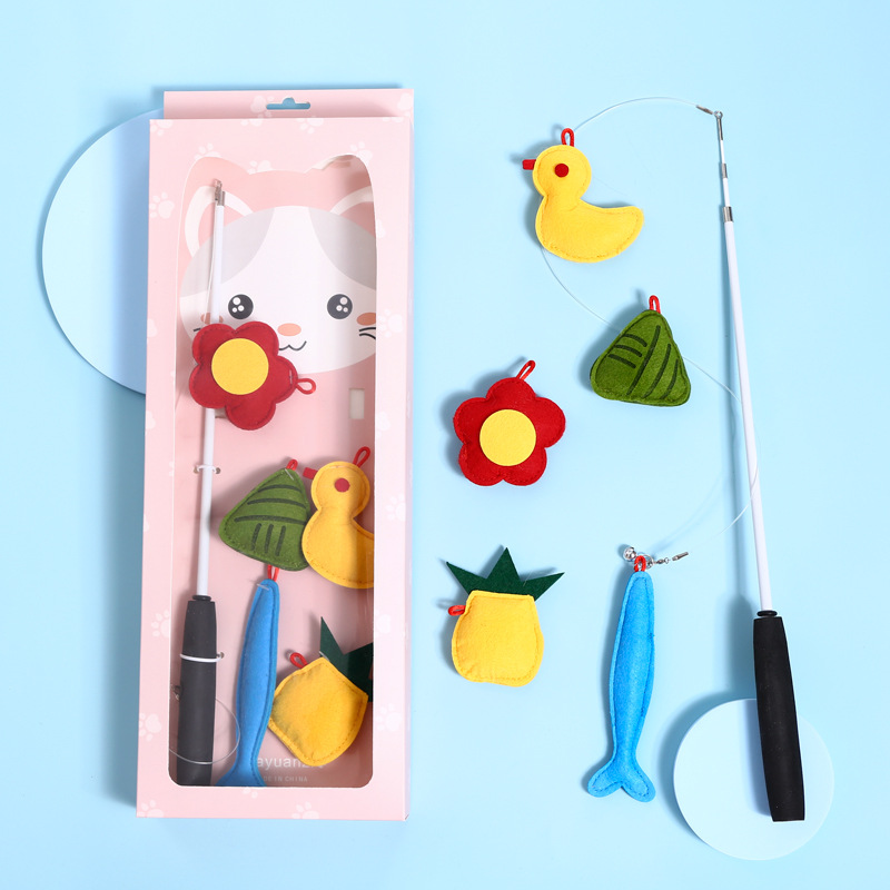 Mascota gato incorporado hierba de gato ajustable retráctil divertido gato palo interactivo auto-Hola cabeza reemplazable pesca gato varilla amarillo pato flor