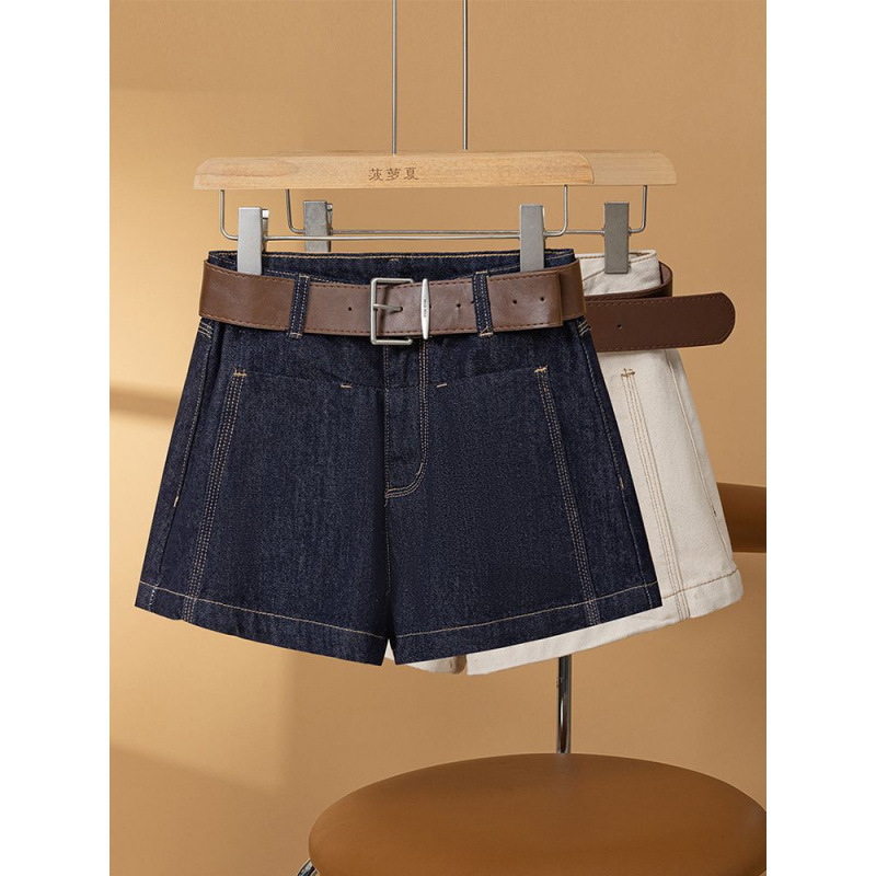 Nanyou High-Waisted Denim Shorts for Women, Summer New Style 2026, Slimming Retro European Style Loose A-Line Wide-Leg Pants