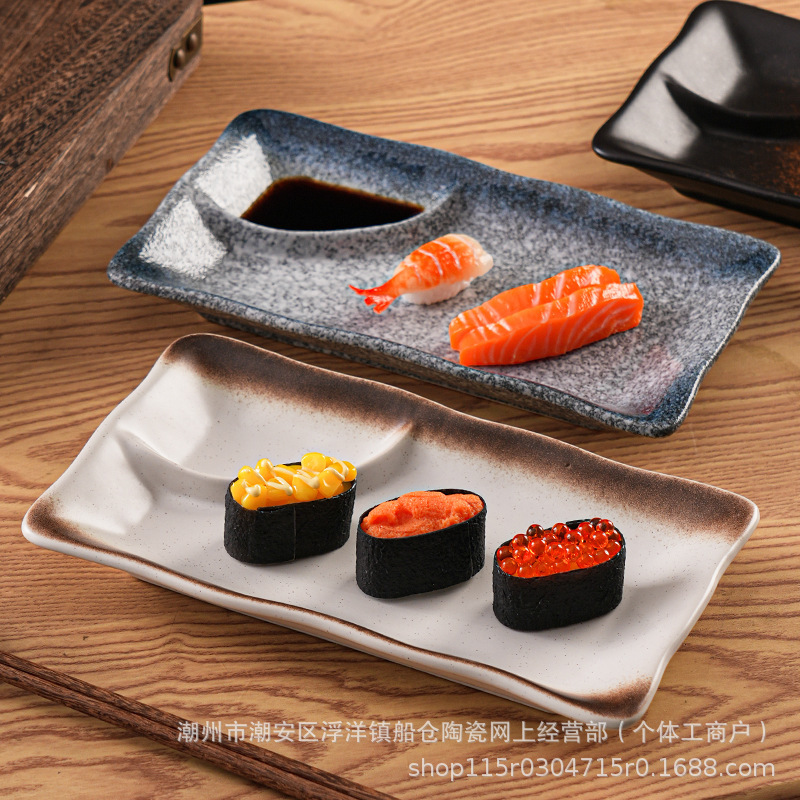 Japanese Ceramic Japanese Cuisine Long Sushi Plate Flat Plate Rectangular Sashimi Plate Commercial Tableware Dumpling Plate