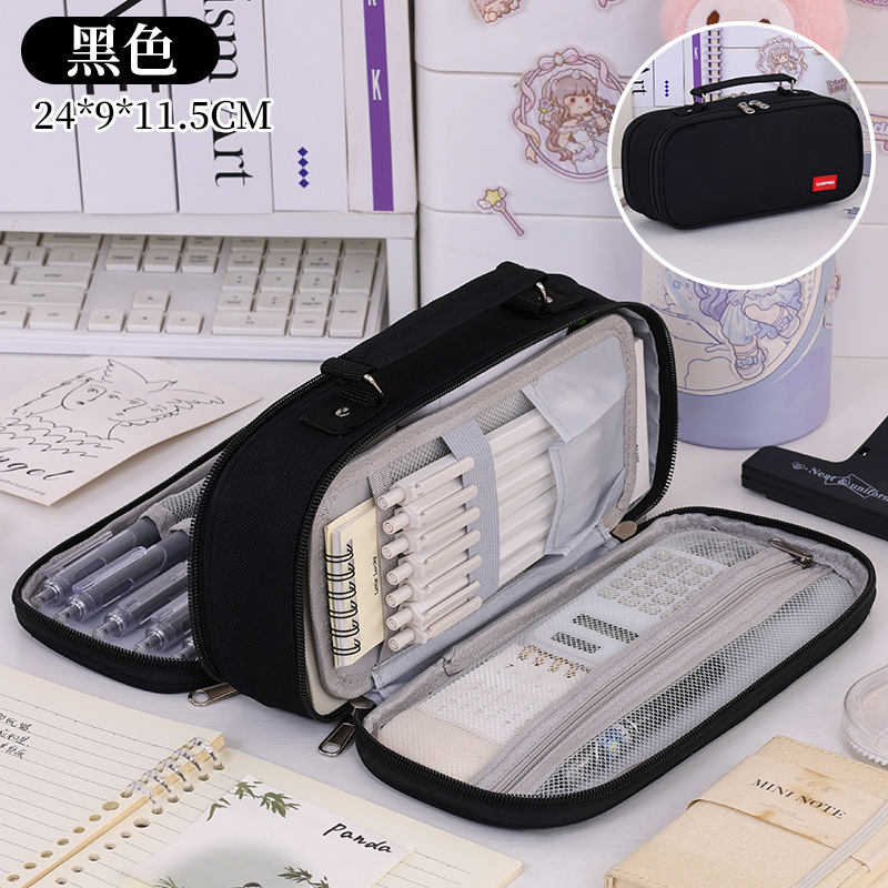 Nuevos productos transfronterizos de doble rejilla doble cremallera bolsas de lápiz de gran capacidad de estudiantes caja de lápiz de mano caja de almacenamiento de papelería