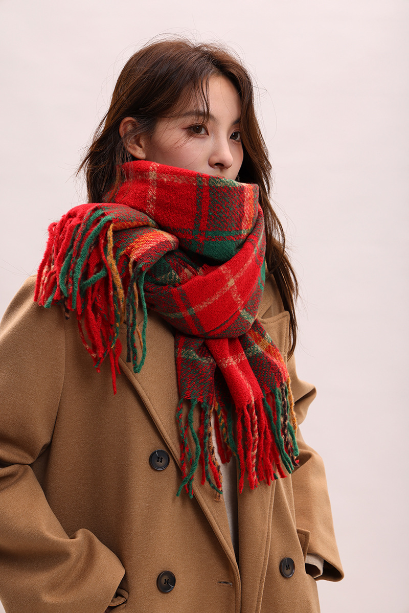 Châle à carreaux, polyvalent automne hiver, classique de Noël version coréenne 2024, nouveau châle, écharpe haut de gamme et chaude pour_voghion.com