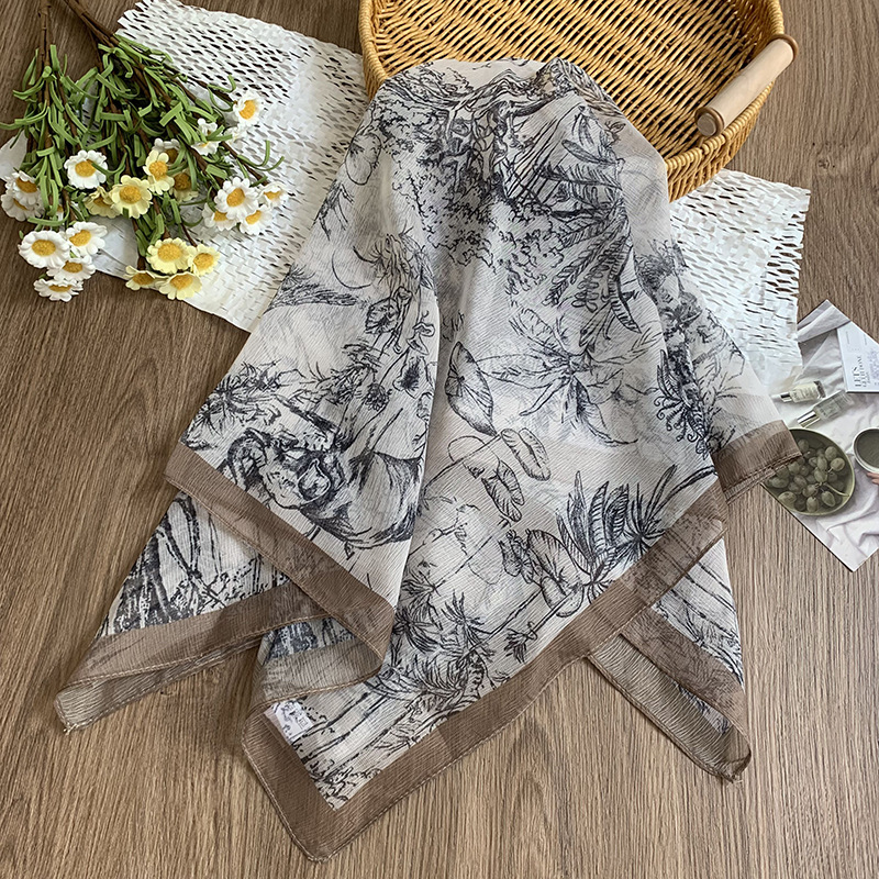 Bufanda de seda, bufanda cuadrada pequeña, personalidad retro, textura de algodón y lino, turbante, banda para el cabello, habitación con aire acondicionado de verano, protección para el cuello, chal exterior