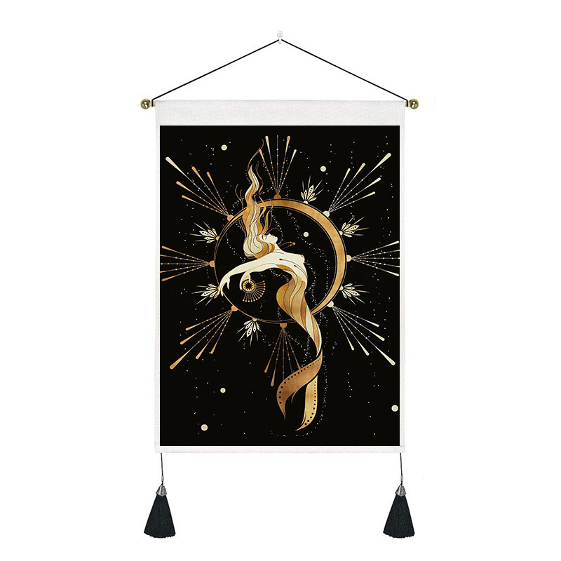 200g Weight Tapestry Home Textiles & Decor Type Polyester Material Human, Starry Sky, Moon Pattern Retro Style White, Gold, Black Color Retro Human Starry Sky Moon Polyester Tapestry Wall Art 4