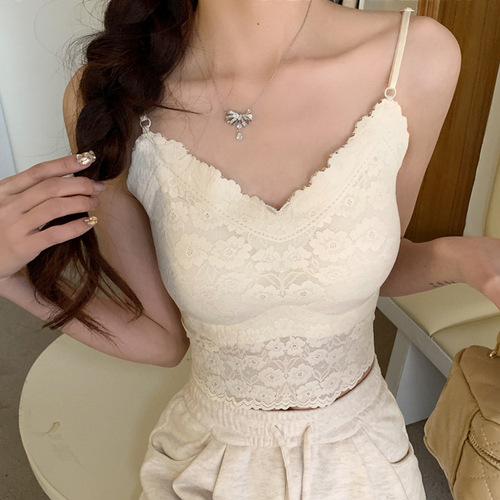 2024 new style lace beautiful back strap breast padded vest ice silk tube top underwear slim fit outer wear inner wear bottoming chest wrap