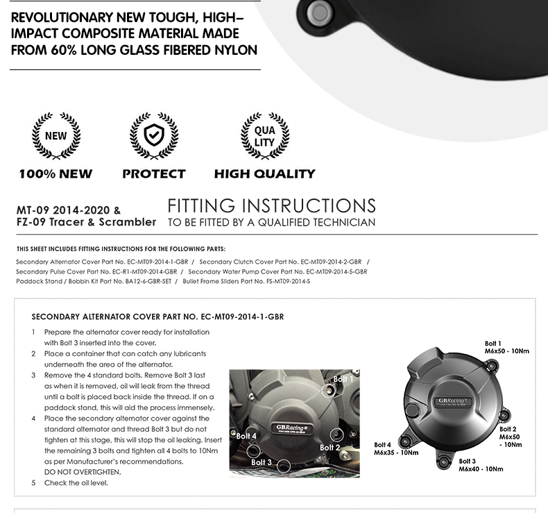 Suitable for 14-20 Years of Yamaha Mt09 Fz-09 Xsr900 Engine Protective Cover Side Cover Fiberglass