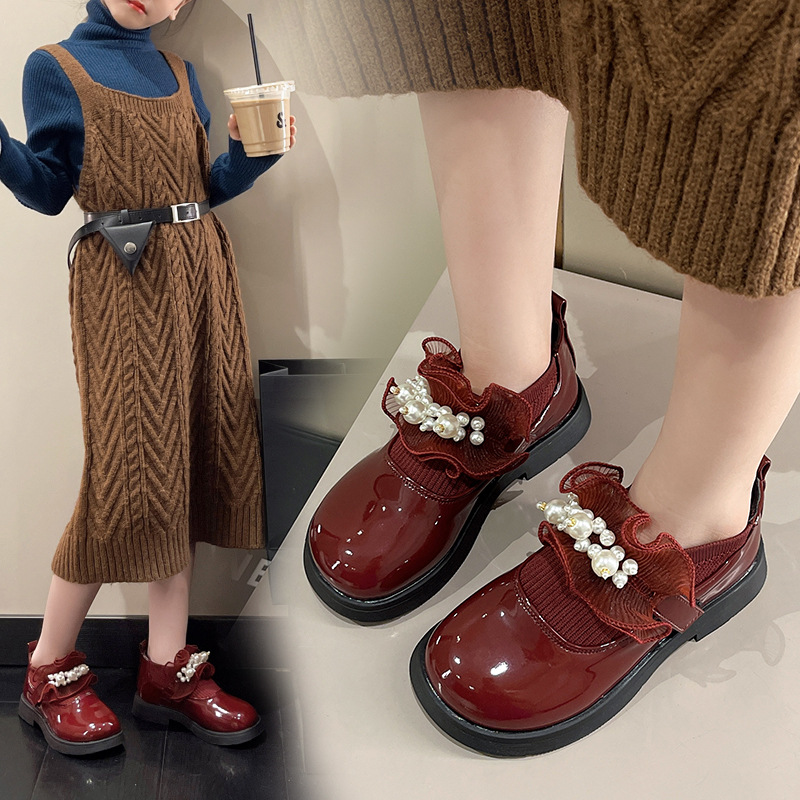Girls Small Leather Shoes 2024 Autumn Japanese Round-toe fleece-lined Girls Princess Shoes Non-slip All-match Student Socks Mouth Leather Shoes