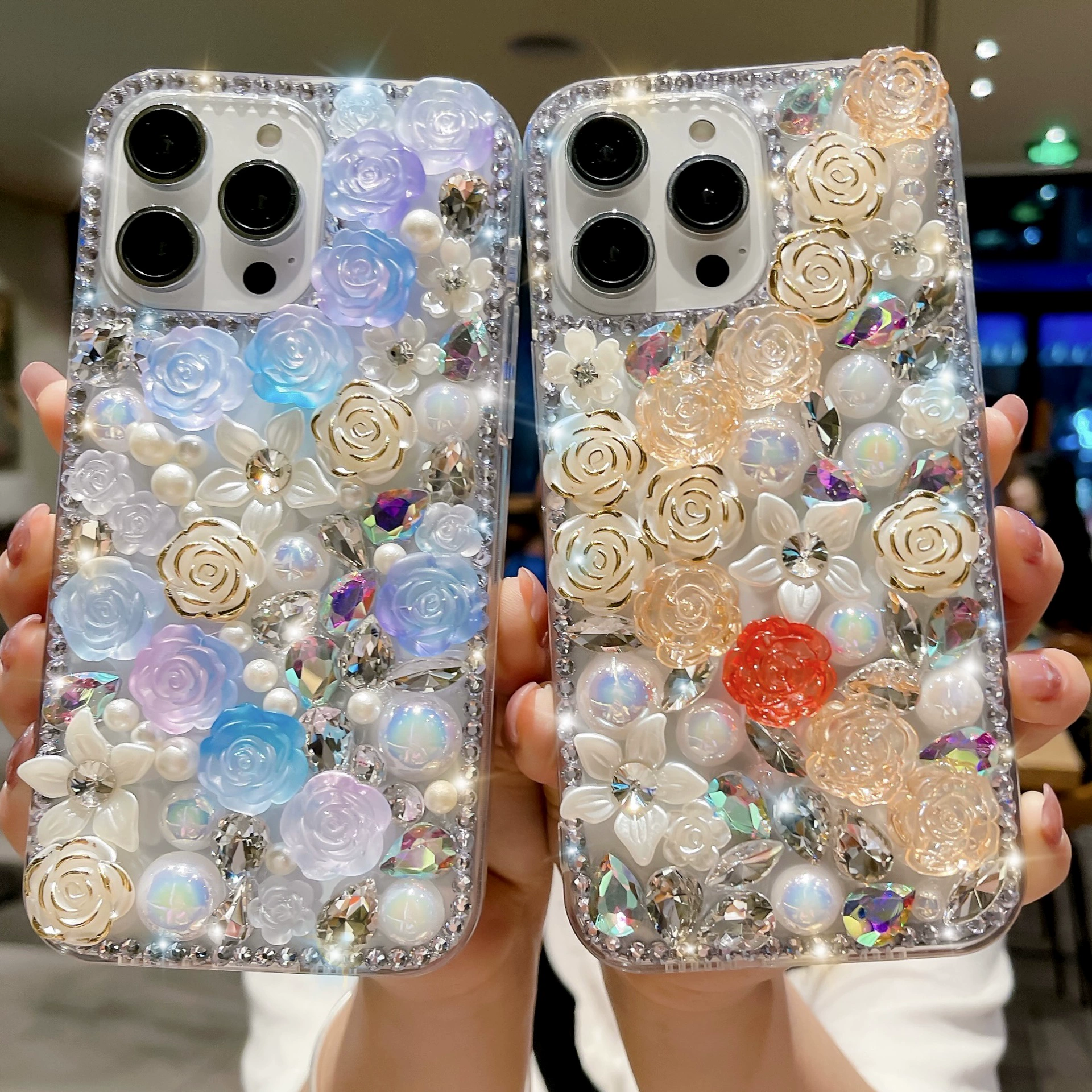 Яблоко, совместимый чехол для телефона, iPhone 13, защитный чехол с жемчугом, инкрустирован бриллиантами, украшенный цветами, iphone, 17promax