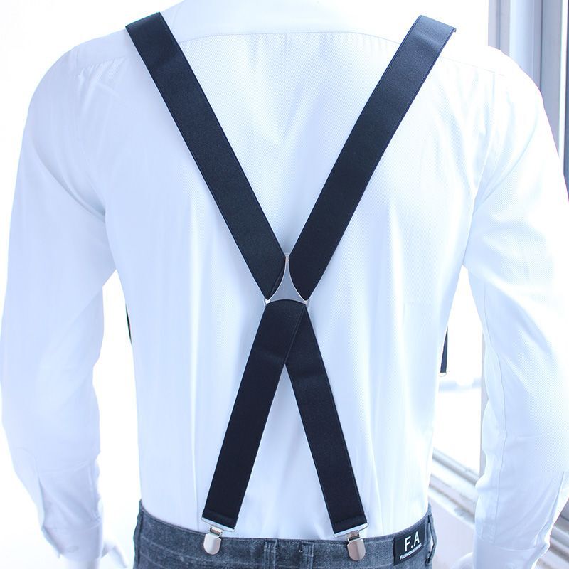 3.5 Wide Four-Clip Men's Suspenders, Elastic Non-Slip Trouser Straps, Three-Clip Suit Suspenders for Large Individuals and Elderly People