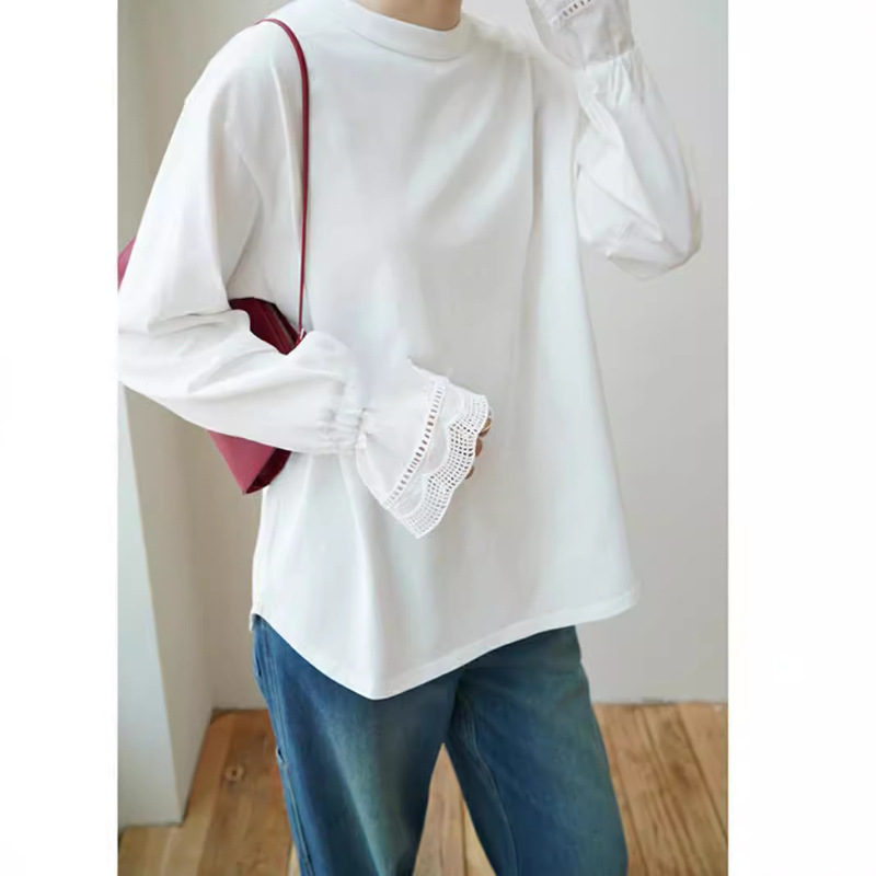 Autumn drunk Joker_sweet details basic white long sleeve T-shirt thin sweater a generation of hair