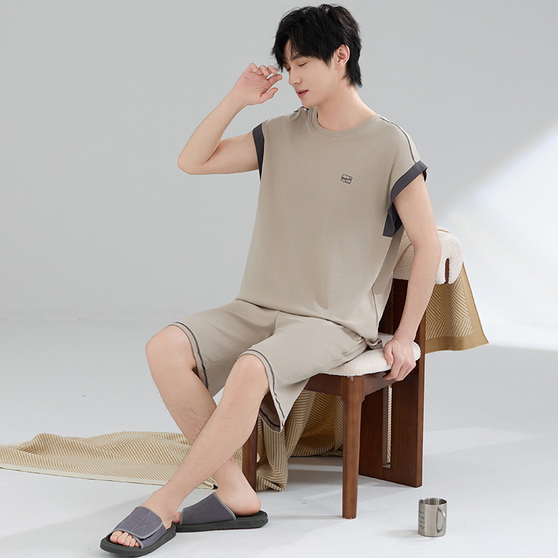 Pijamas Chaleco para hombre Verano sin mangas Pantalones cortos para hombre Simple Adolescente Verano fresco Cool Algodón Conjunto de ropa para el hogar