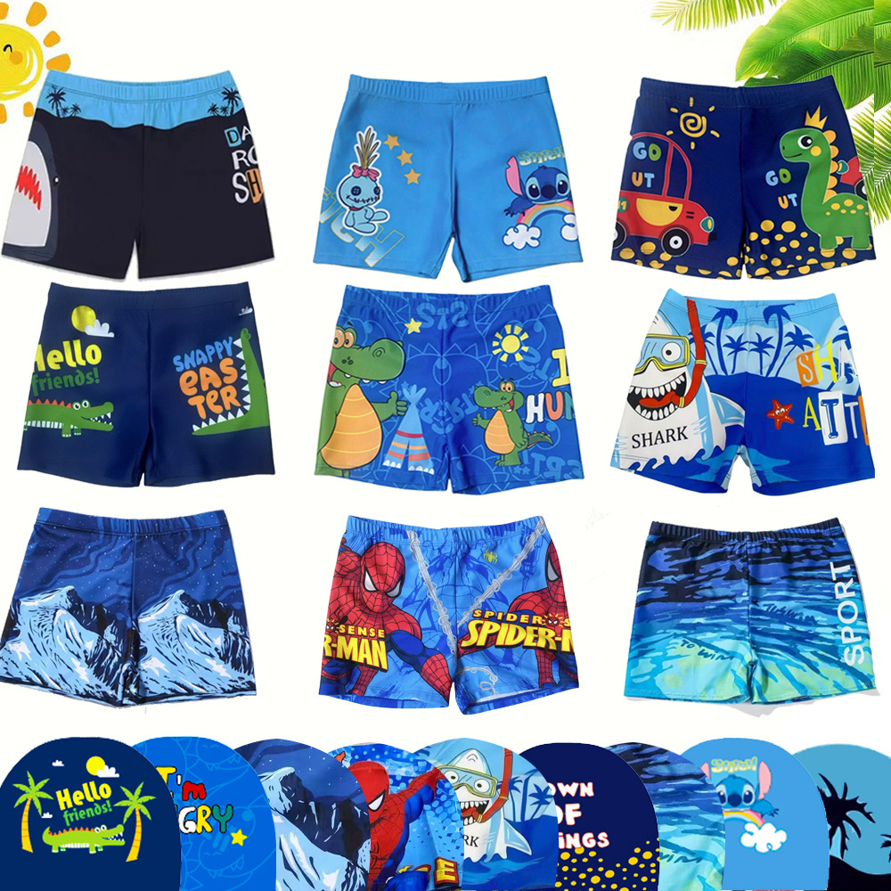 Quick-Drying Breathable Cartoon Children's Swimming Trunks for Older Kids, Hot Spring Boxer-Style Boys' Swim Trunks, Comfortable and Stretchy, Can Be Worn Outside