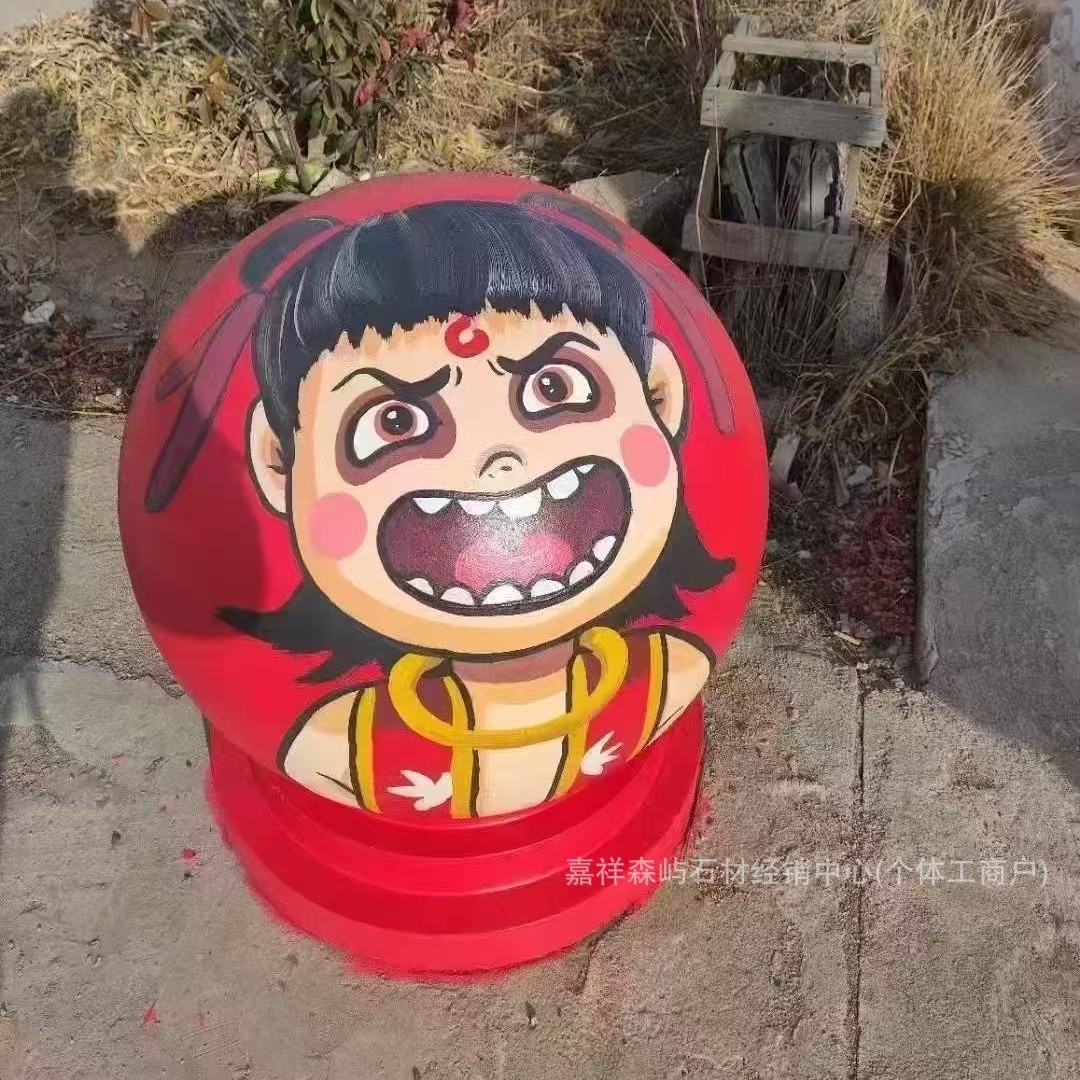 花岗岩彩绘圆球挡车石球停车场拦路石涂鸦大理石障碍石墩球形路障