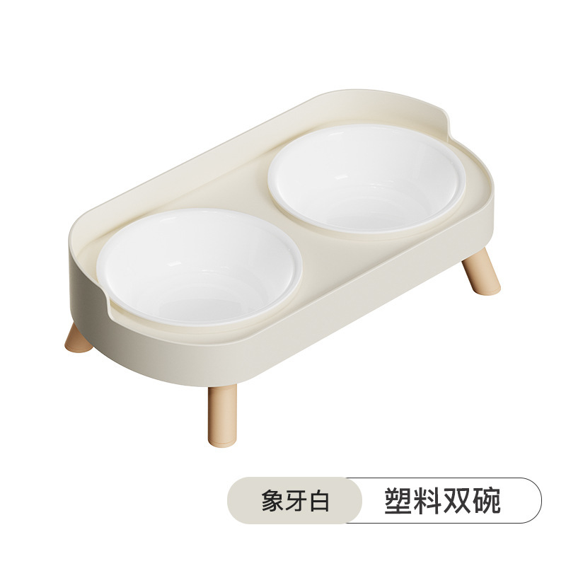 Tazón de gato de acero inoxidable doble tazón de cerámica doble tazón de agua y grano integral anti-derramamiento anti-splash protector de comida tazón para mascotas